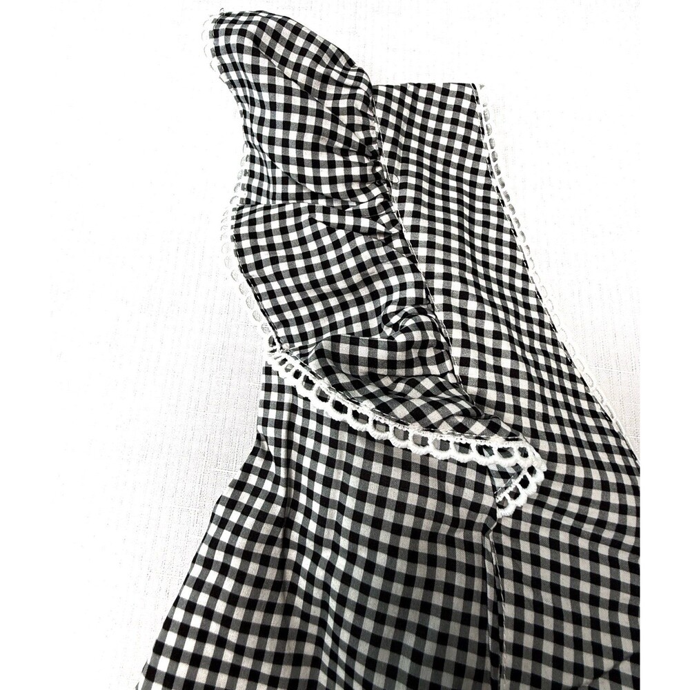 Nanette Lepore Black White Gingham Ruffle Peplum Top Blouse Size M Babydoll - Picture 7 of 11